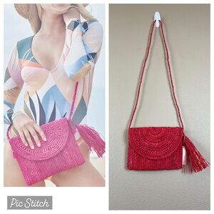 Mar Y Sol Naomi Raffia Crossbody Bag Coral